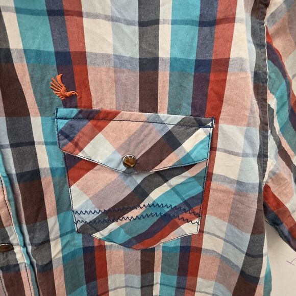 CODY JAMES Western Shirt Men XLarge Multicolor Plaid Short Sleeve Slim Fit - Picture 3 of 11